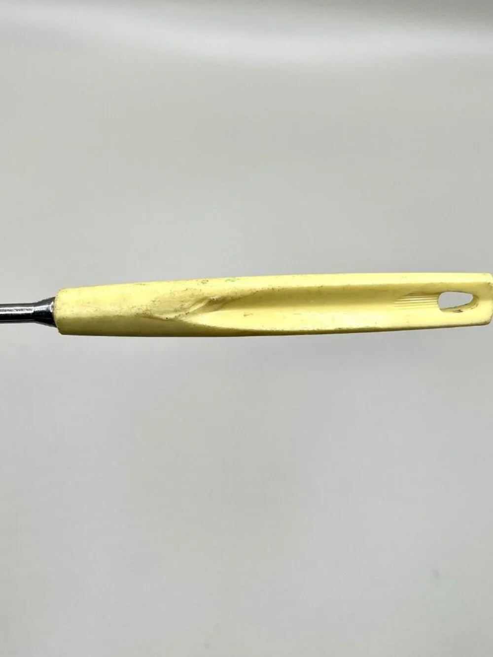 Vintage EKCO USA Chromium Plated Carving Fork Yellow Handle Mid Century Utensil